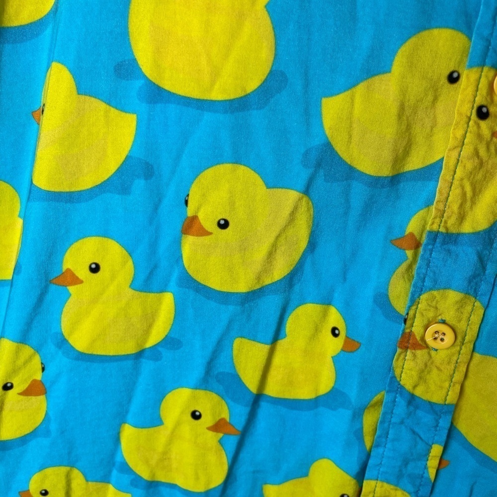 TIPSY ELVES Men's Rubber Ducky Tailored Fit Hawaiian Shirt Size 2XL Yellow Blue - Picture 5 of 8